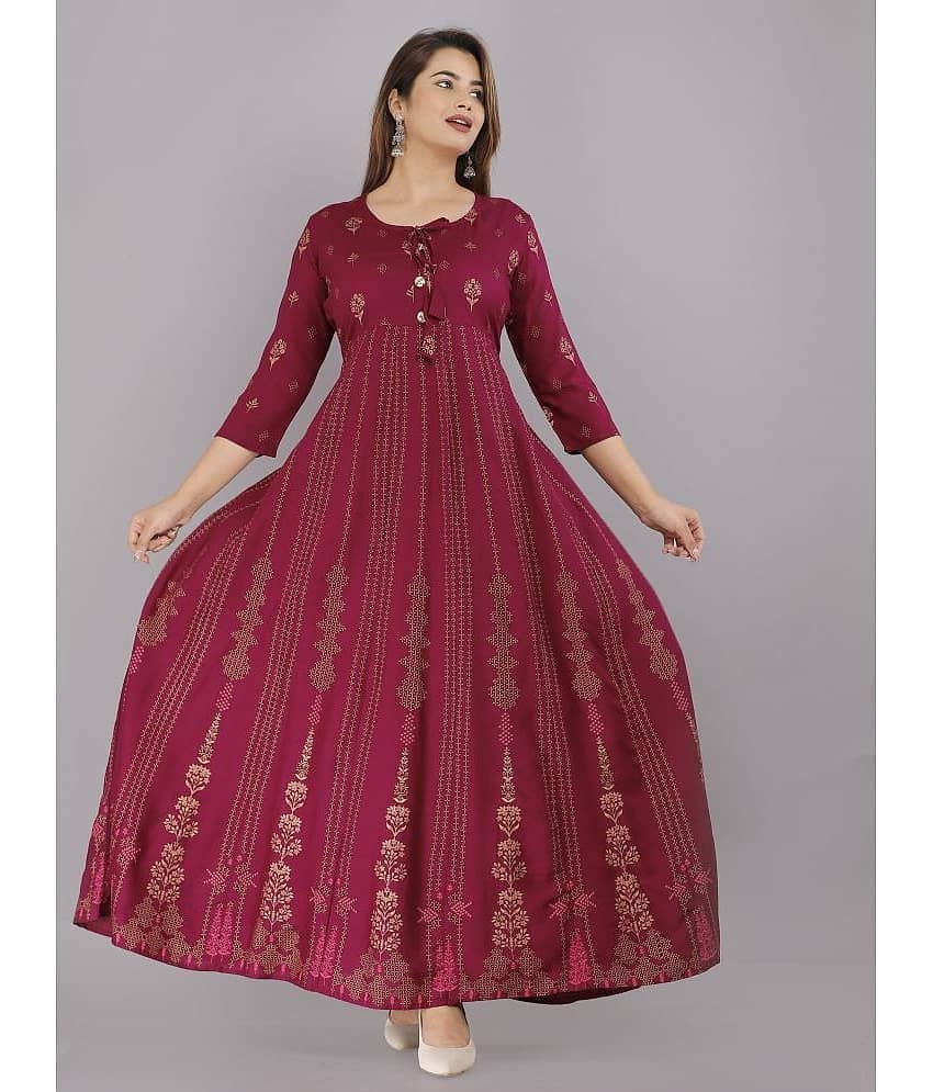 ANNEIV - Wine Rayon Women's Anarkali Kurti ( Pack of 1 )