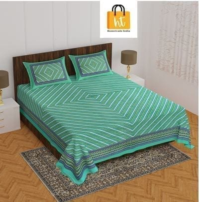 3001-Hometrade India-Standard King Size (90*108 Inches) Double Bedsheet With 2 Pillow Cover-RJ-14-Jaipur lining-3783