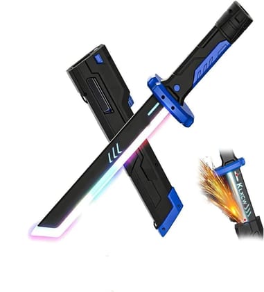 Braintastic LED Light Up Toy Sword with Scabbard, RGB Colour Changing Glowing Blade, Sparking Effect on Draw, USB Type-C Rechargeable, for Kids
