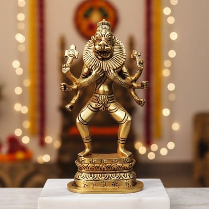 Brass Narsingh Bhagwan Murti – Premium Brass Hindu God Decorative Statue, Height : 7.2 Inch (BSMAS1286 N)