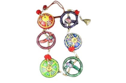 Handcrafted Wall Hanging with Decorative Spheres, Traditional Indian Design, Multicoloured Bells and Beads(Pack of 1)
