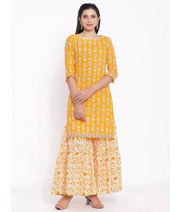NeshamaKurti - Yellow Straight Cotton Women's Stitched Salwar Suit ( Pack of 1 )