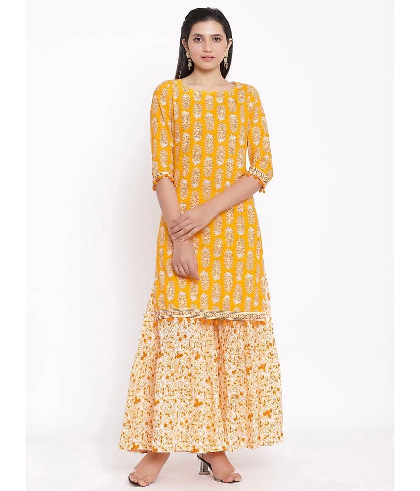 NeshamaKurti - Yellow Straight Cotton Women's Stitched Salwar Suit ( Pack of 1 )