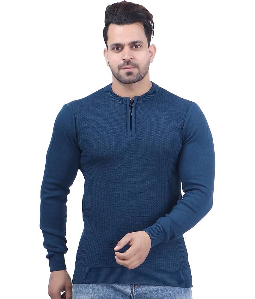 FEVERFEW Cotton Blend Round Neck Men's Full Sleeves Pullover Sweater - Black ( Pack of 1 )