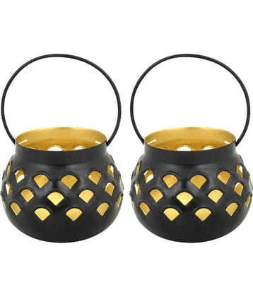 Arsalan Black Table Top and Hanging Iron Tea Light Holder - Pack of 2