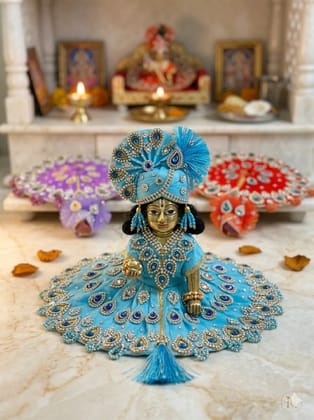 Ladoo Gopal Poshak, Festive Deity Dress, Peacock Feather Diamond Work Design size 4 inch