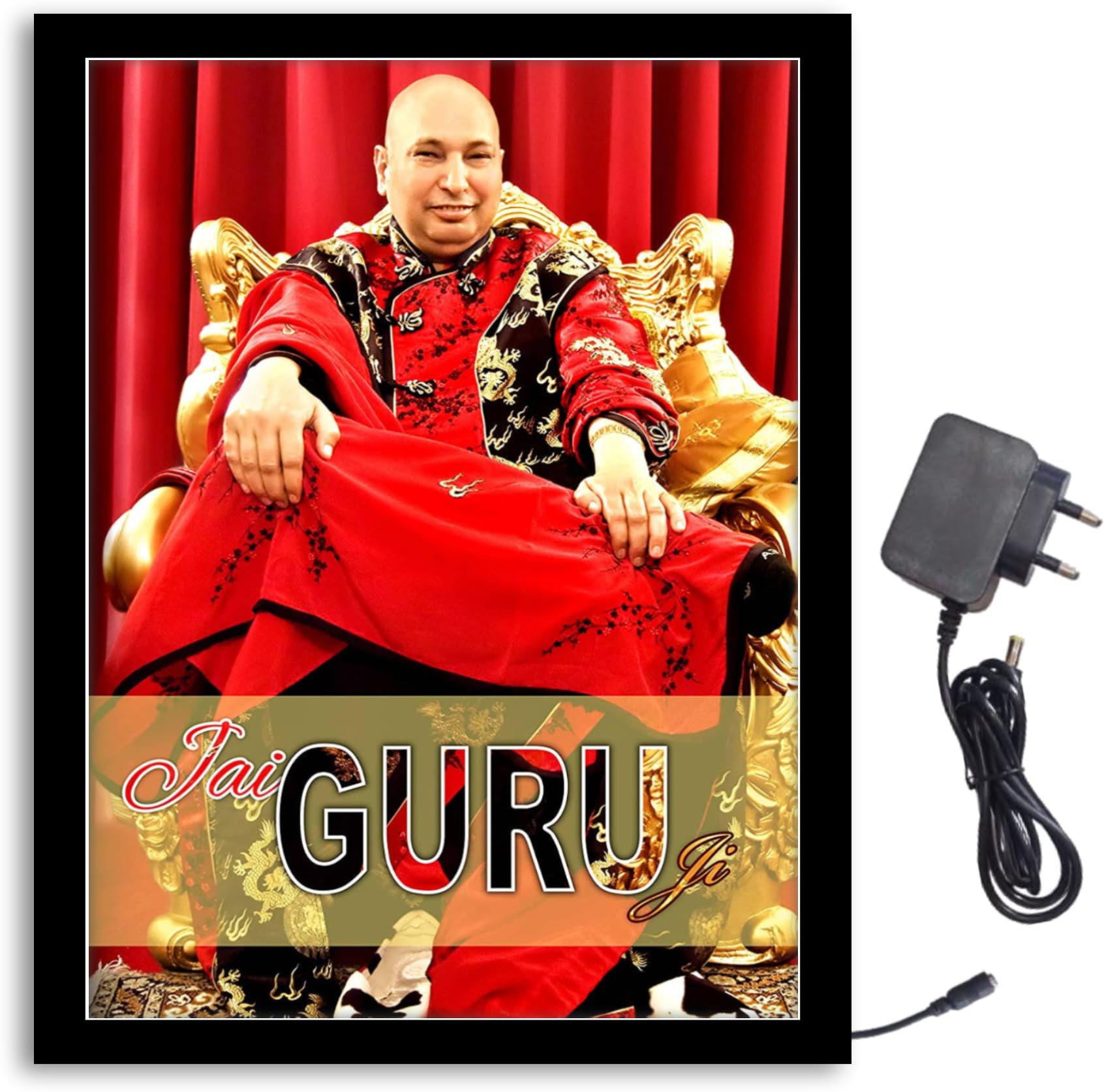 NOKKES Jai Guru Ji Bade Guru ji Sawroop Guru Ji Light Photo Frame 8X10 inch Led Light photo Frame With Light Adaptor Led Light Photo Frame Black Color Photo Frame_AQW239