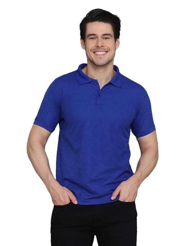 Men's Casual Half Sleeve Solid Cotton Blended Polo Neck T-Shirt (Blue, XS)-PID47129