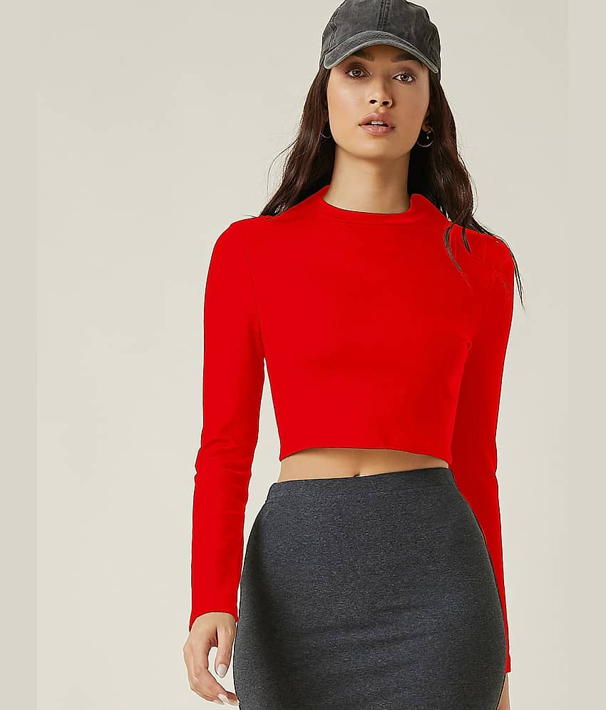 Aahwan Women's Polyester Crop Top ( Red )