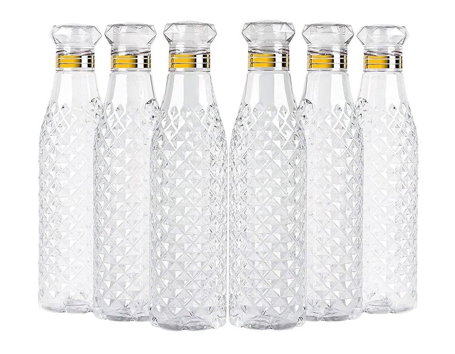 Water Bottles with Diamond Pattern, 1 Litre, Set of 6, Fridge Water Bottle 1000ml, Leak Proof & BPA Free & Airtight Lid | Ideal for Office, Sports, School, Travelling, Gym, Yoga