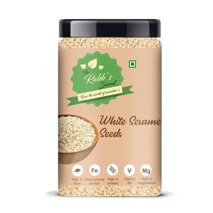 The Rabb's Secret - Natural White Sesame Seeds Jar 450gm | White Til | (White Sesame Seeds, 450gm)