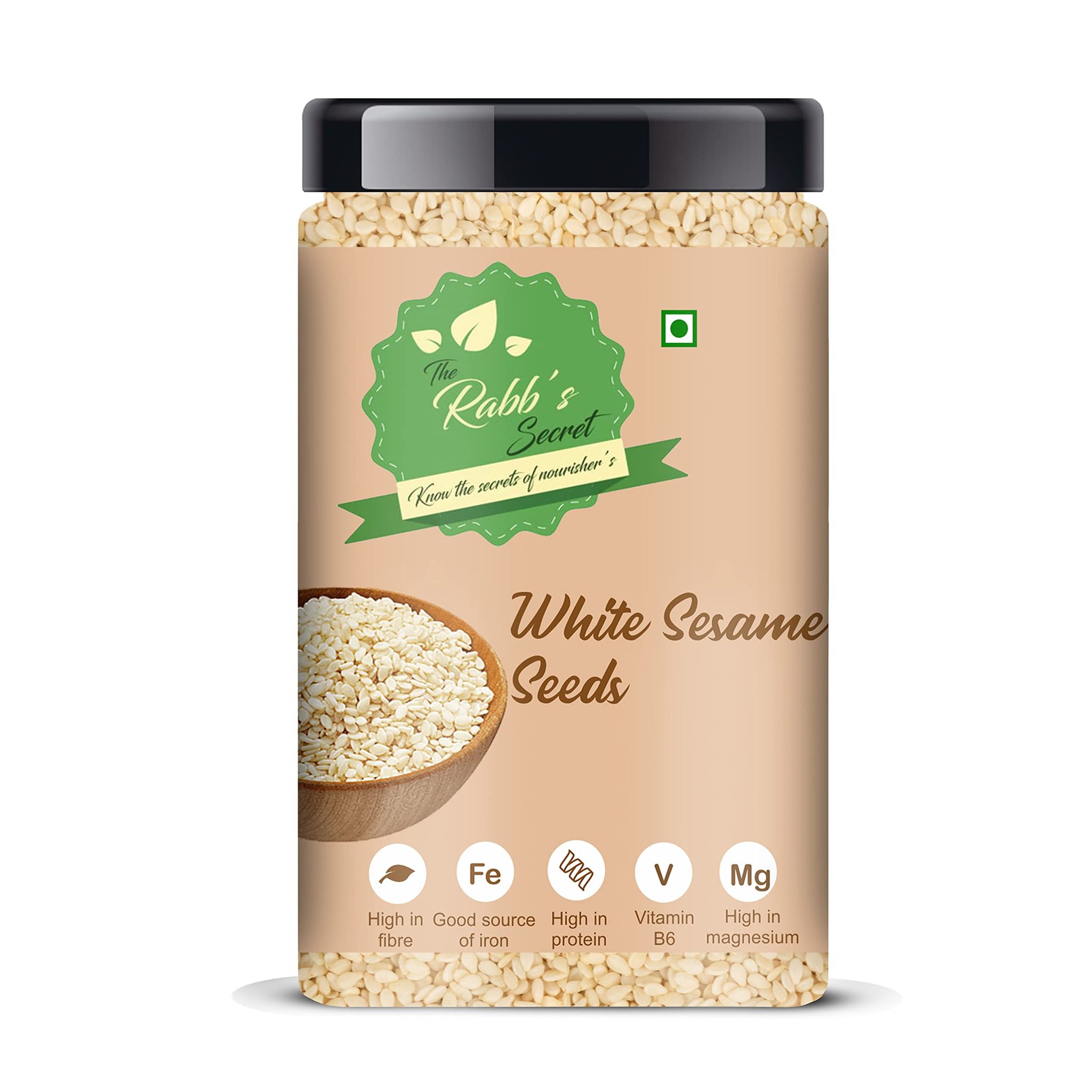 The Rabb's Secret - Natural White Sesame Seeds Jar 450gm | White Til | (White Sesame Seeds, 450gm)