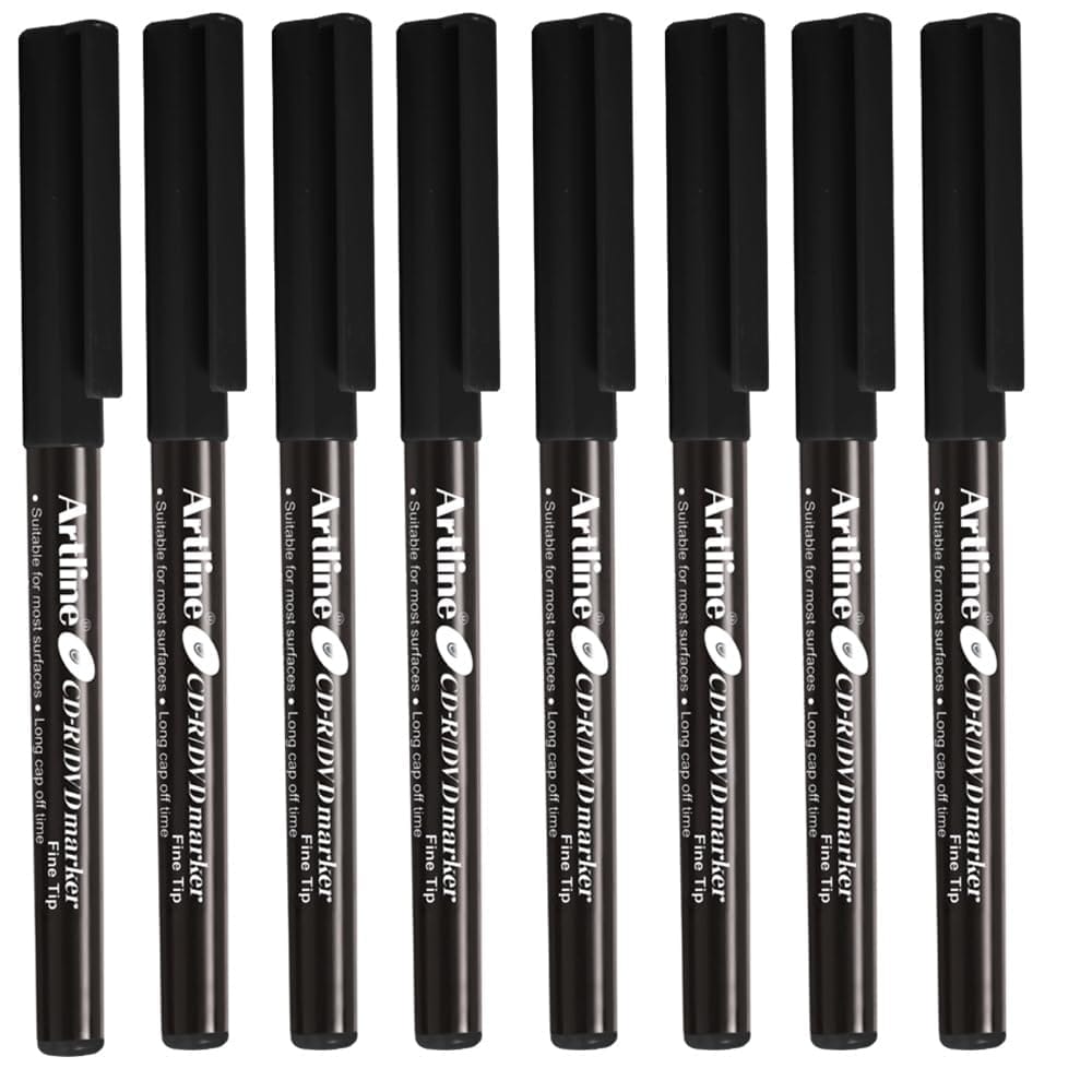 Artline CDR/DVD Marker Black Pack of 10 X 5 Packs (50 DVD's Markers) | On Multiple Surface: Metal, Plastic/OHP, Glass/Porcelain & Carton
