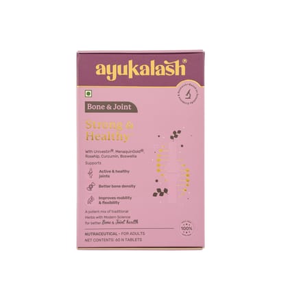 AYUKALASH Bone & Joint Health Supplement Tablets (60) | With Univestin, Vitamin K2-7, Calcium, Zinc, Boron, Vitamin C & D3 | Better Bone Density | Improves Mobility & Flexibility | For Men & Women