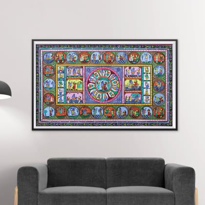 Patta Painting of Krishna Leela along with Vishnu Dasavatara Patta Painting of Krishna Leela along with Vishnu Dasavatara