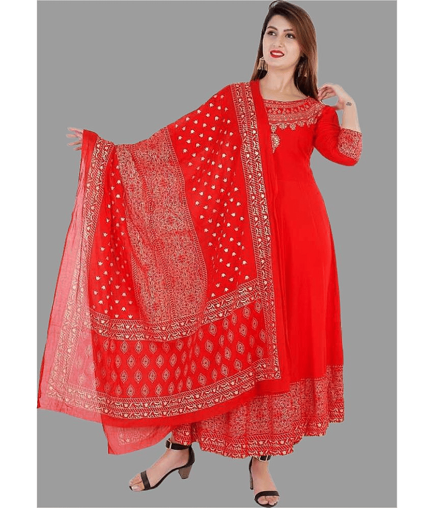 SIPET - Red Rayon Women's Anarkali Kurti ( Pack of 1 )