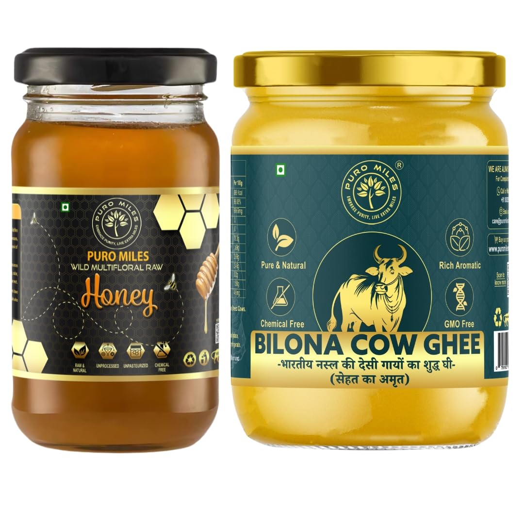 A2 Cow Bilona Ghee(Ghia) | Pure Tuppa |Organic Nei | Raw Honey | Organic & Natural Superfood | Immunity Booster| Pure Honey & Pure Ghee Combo (500ml_500g)