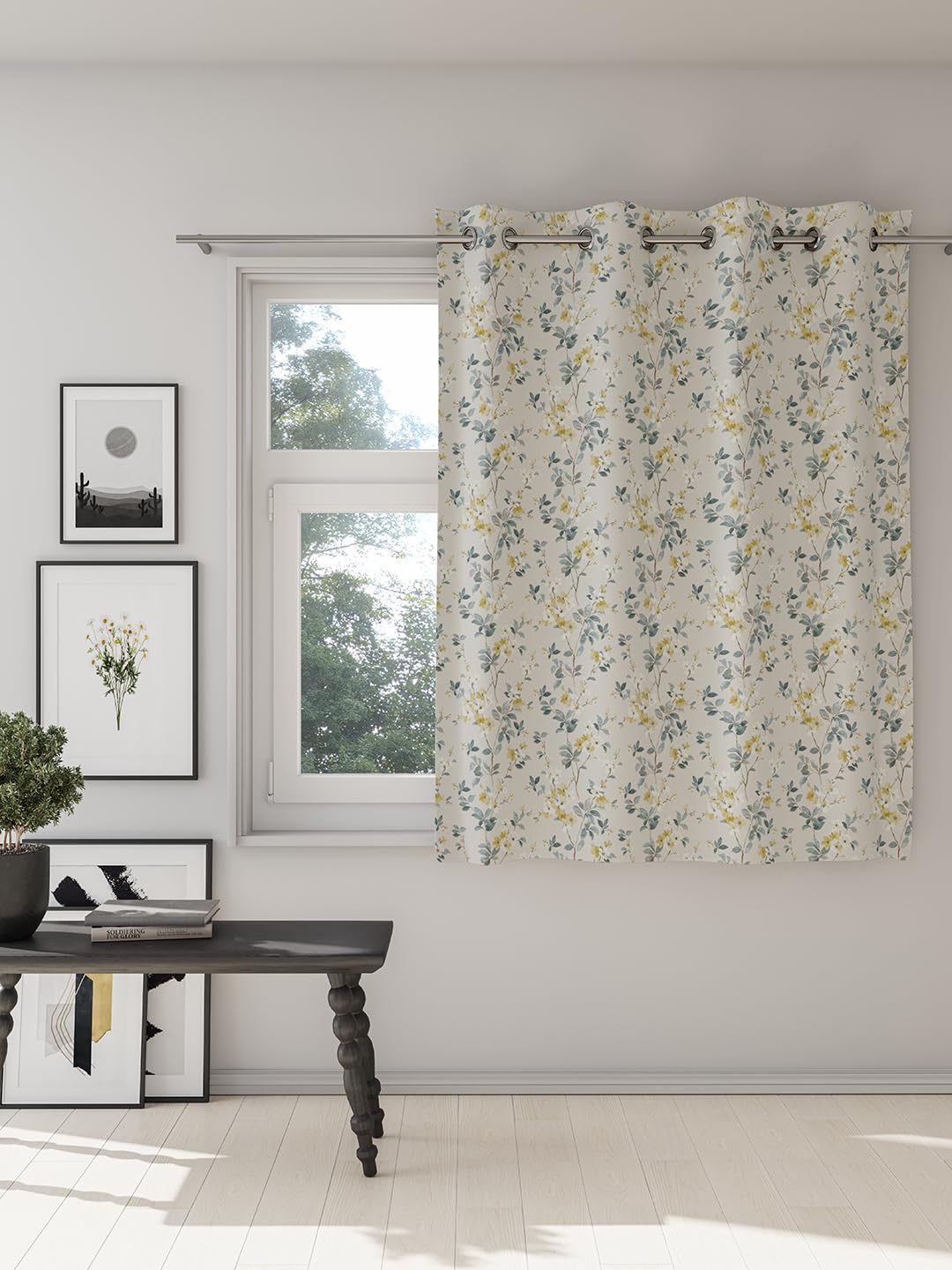 Ddecor Curtain Pack of 1, Polyster Digital Print Floral Curtain, Window 5 FT, Garnet, Room Darkening |135 CM X 160 CM, Gold