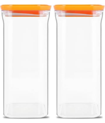 HomePro - Square Container | Airtight | Silicone Cap | Orange | Plastic Utility Container | Set of 2 - 1500 ml