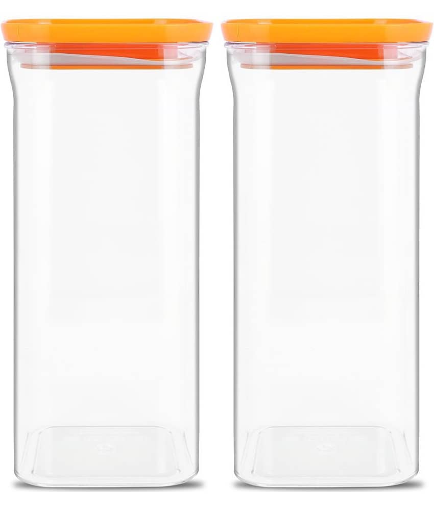 HomePro - Square Container | Airtight | Silicone Cap | Orange | Plastic Utility Container | Set of 2 - 1500 ml