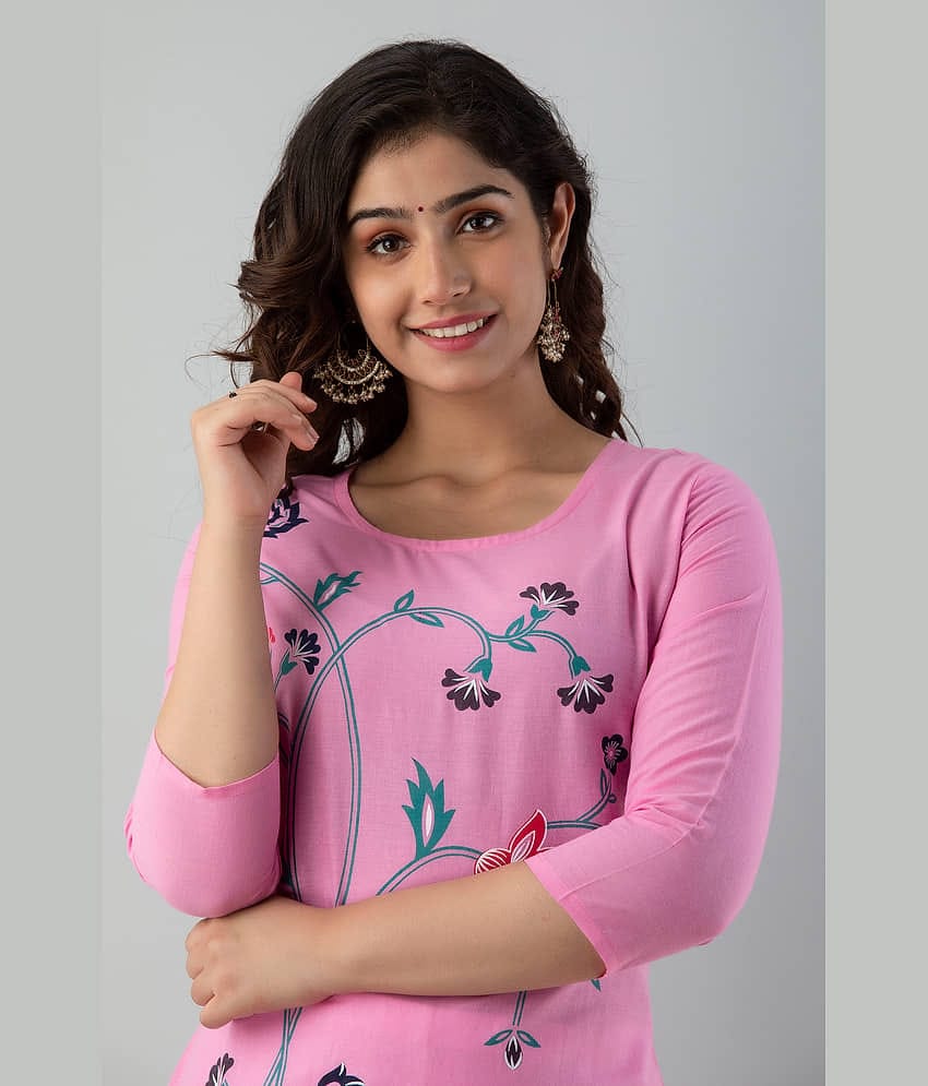 FABRR - Pink Cotton Blend Women's Straight Kurti ( Pack of 1 )