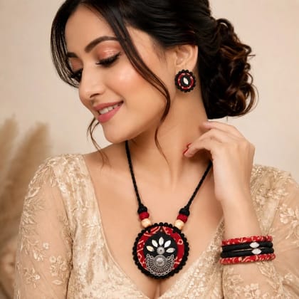 Handmade Maroon Black Jewelry Set for Women