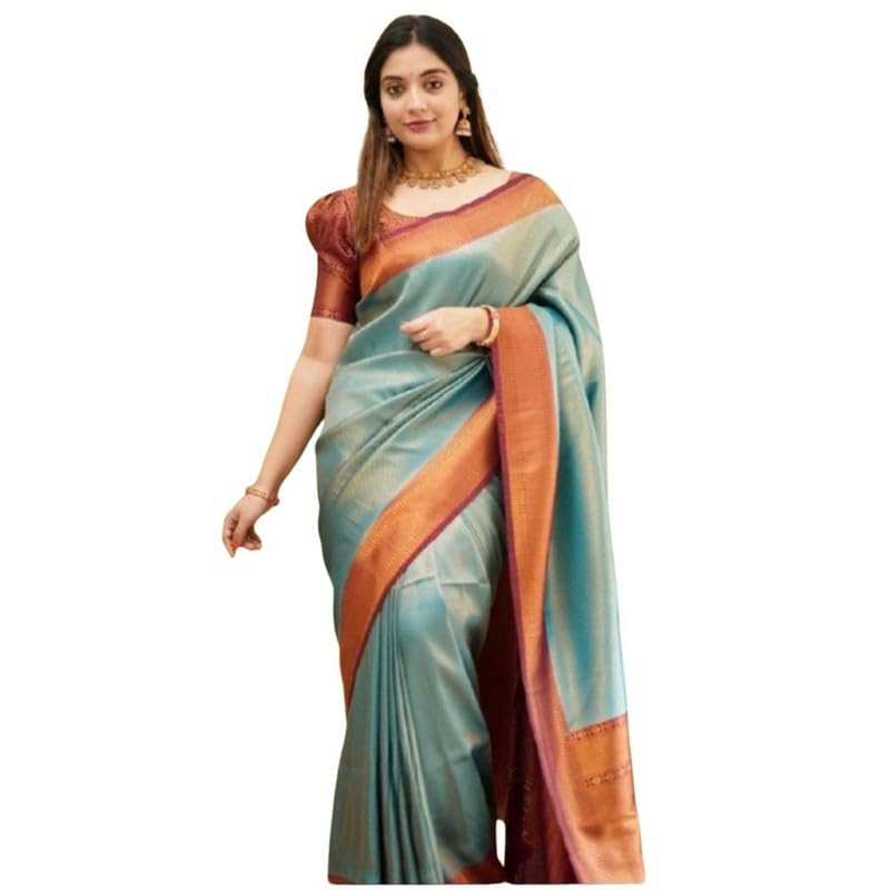 Women's Silk Printed Saree With Unstitched Blouse 5.5Mtr (Rama)-PID60332