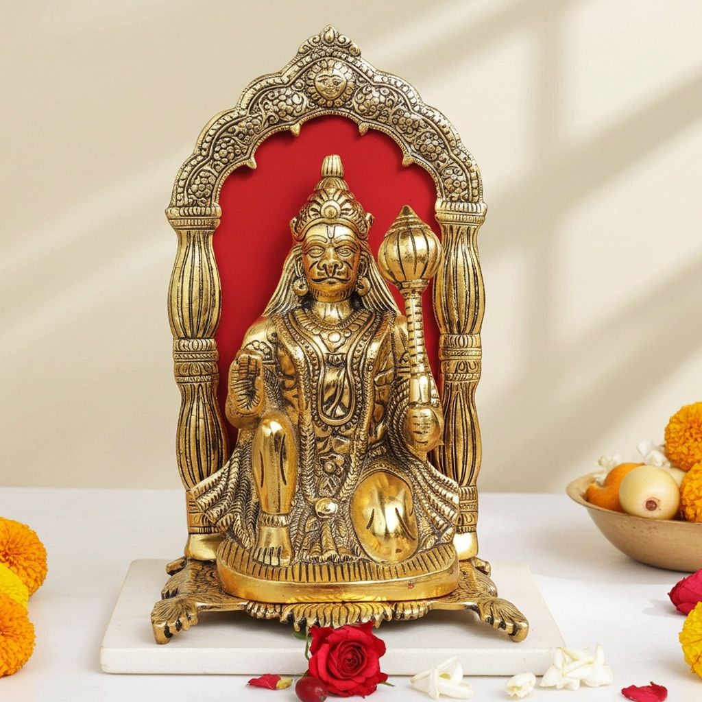 Aluminium Hanuman Ji Decorative Showpiece For Home Temple, Height : 12.5 Inch (ASMAS350 G)