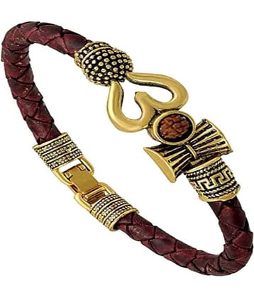 Rudraksha OM Trishul Damroo Designer Oxidized Gold Bahubali Leather Kada Bracelet for Men