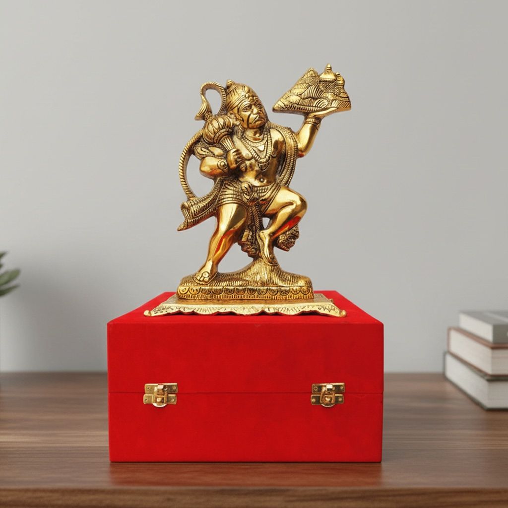 Aluminium Hanuman Ji Idol Statue for Strength & Protection Home Decor, Height : 10.8 Inch (ASMAS362 G)
