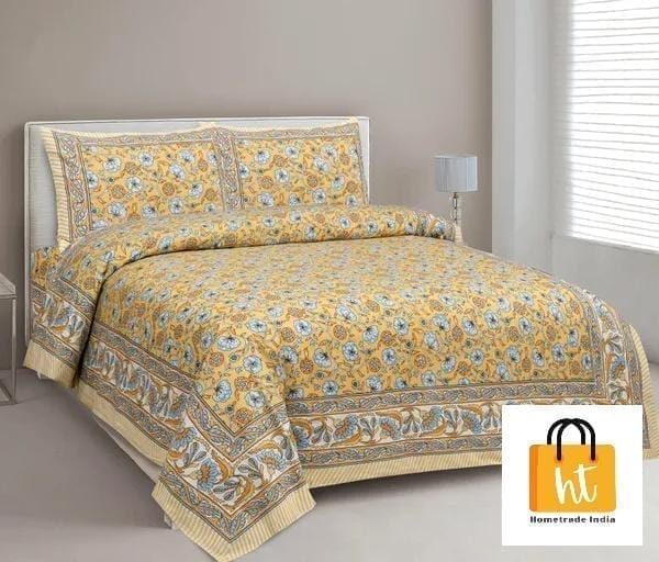 3001-Hometrade India-Standard King Size (90*108 Inches) Double Bedsheet With 2 Pillow Cover-RJ-14-Jaipur lining-3687