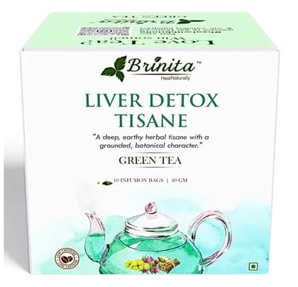 Brinita Liver Detox Tisane | 10 Pyramid Biodegradable Tea Bags | Milk Thistle, Dandelion, Sarsaparilla, Echinacea, Turmeric, Amla & Nettle | Fatty Liver Cleanse, Blood Purification & Immunity | Green Tea | 20g