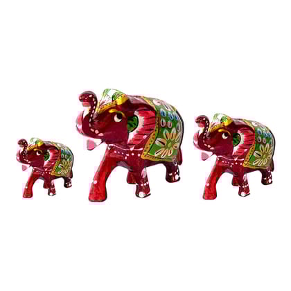 DreamKraft Handcrafted Elephant Showpiece (Set of 3, Red)