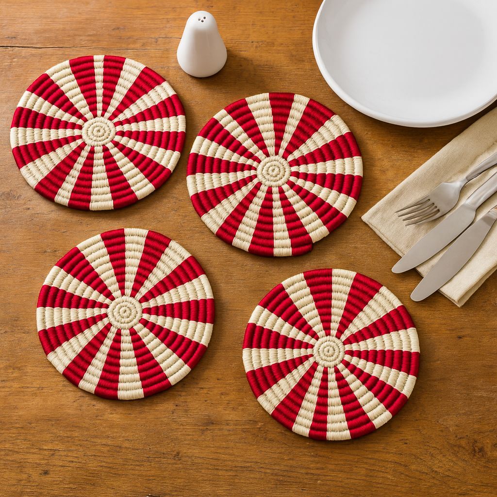 Handwoven Tiger Grass Colourful Coasters (Pack of 4)