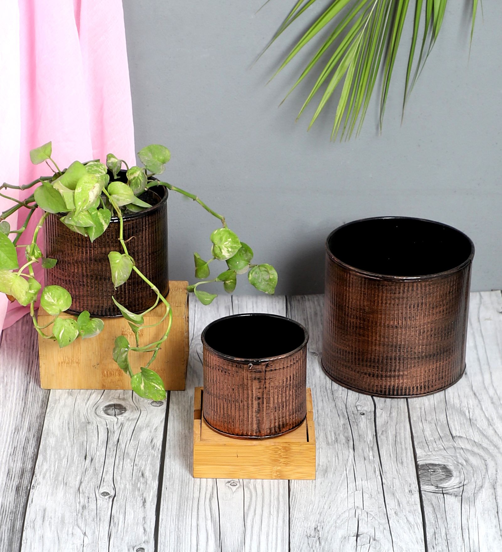 Copper Small Striped Planter Set of 3