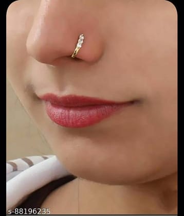 Beautiful Gold Plated Nose Pin U Shape FANCY 03 Nug Wedding Nose Ring Fashion Gift Jewellry PACK OF 1