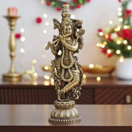 Brass Lord Krishna Idol Statue � Handcrafted Religious Showpiece, Height : 6 Inch (BSMAS1816 K)