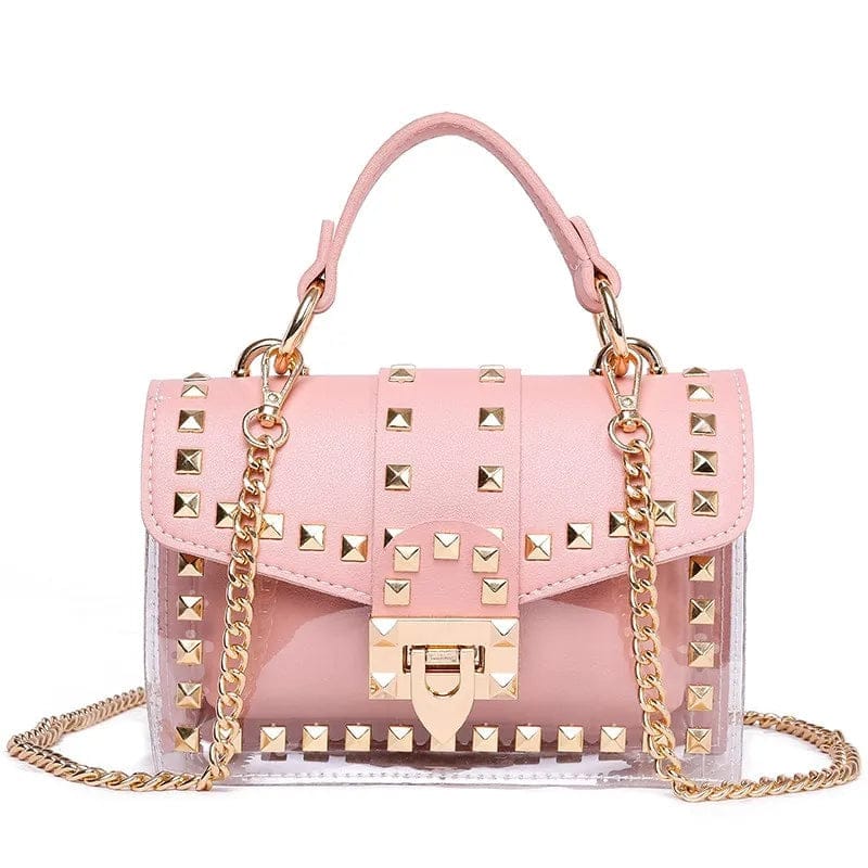 Fashion Messenger Bag Chain  Female Rivets Transparent Square Pvc Handbag Clear Jelly Bag Shoulder Bag