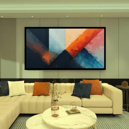 Luminary Kaleido Convergence–Abstract Geometric Museum-Quality Cotton Canvas Handprint for Contemporary Hallway Décor | Frame Size (127 X 69 Cm) | Frame Type (Black) | 5-Year Warranty