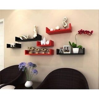Onlinecraft Wooden Wall Shelf Wooden Wall Shelf (Number Of Shelves - 6, Red, Black) Onlinecraft Wooden Wall Shelf Wooden Wall Shelf (Number Of Shelves - 6, Red, Black)
