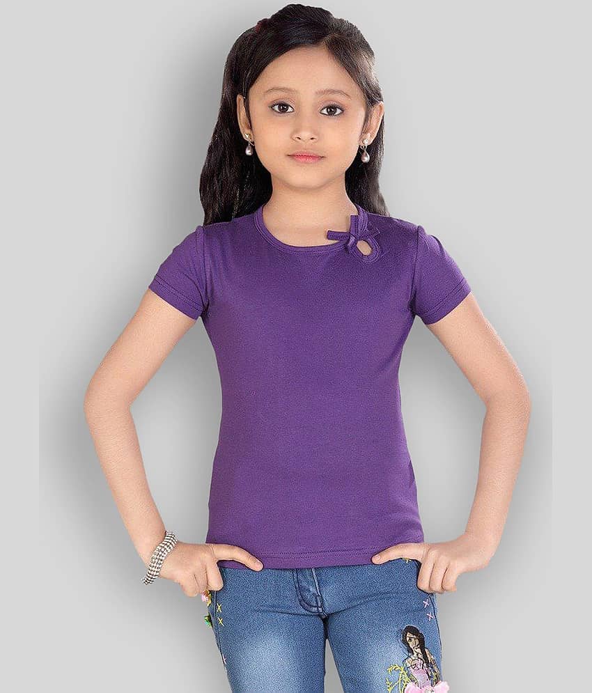 Sini Mini Pack of 1 Girls Cotton T-Shirt ( Purple )
