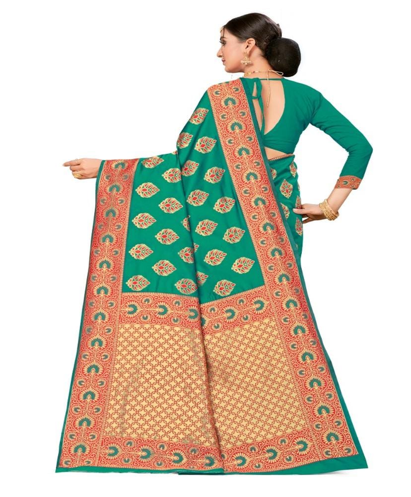 Women's Banarasi Silk Designer Weaving Saree with Unstitched Blouse (Green, 5.50 Mtrs)