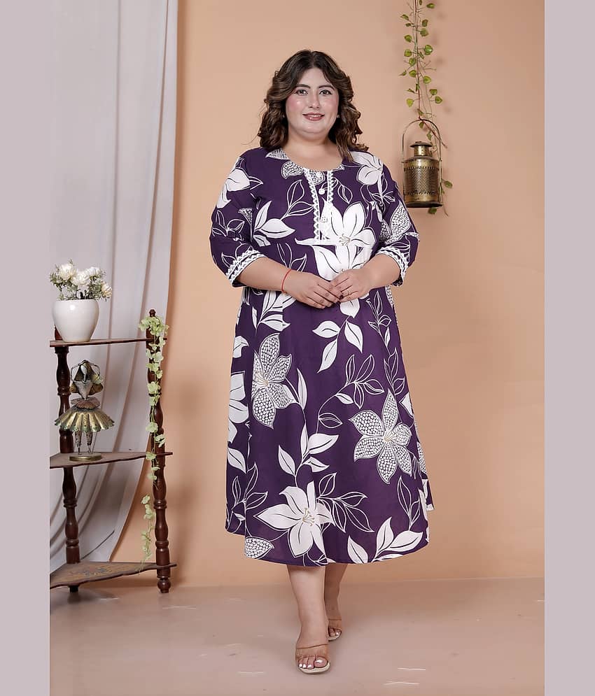 Avnii Women Cotton Printed Gown ( Purple )