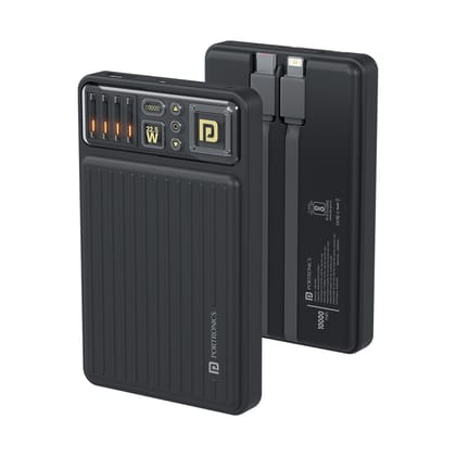 Portronics Luxcell Bind Mini 10k 10000mAh Nano Powerbank with 22.5W Fast Charging, in-Built Type C PD(Input & Output) /8 Pin Cable, LED Indicator, USB-A Mach Output, Compatible with Smartphones Portronics Luxcell Bind Mini 10k 10000mAh Nano Powerbank with 22.5W Fast Charging, in-Built Type C PD(Input & Output) /8 Pin Cable, LED Indicator, USB-A Mach Output, Compatible with Smartphones