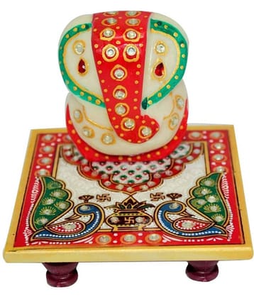 Zudhaa Marble Ganesha with Peacock Chowki