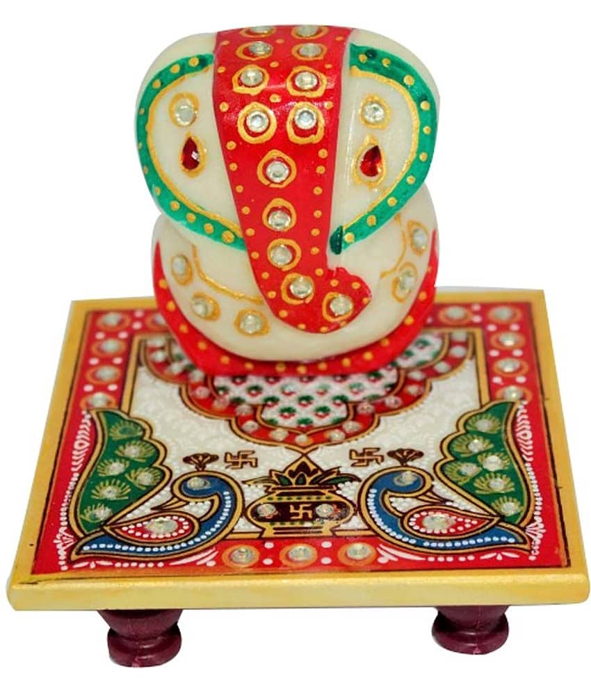 Zudhaa Marble Ganesha with Peacock Chowki