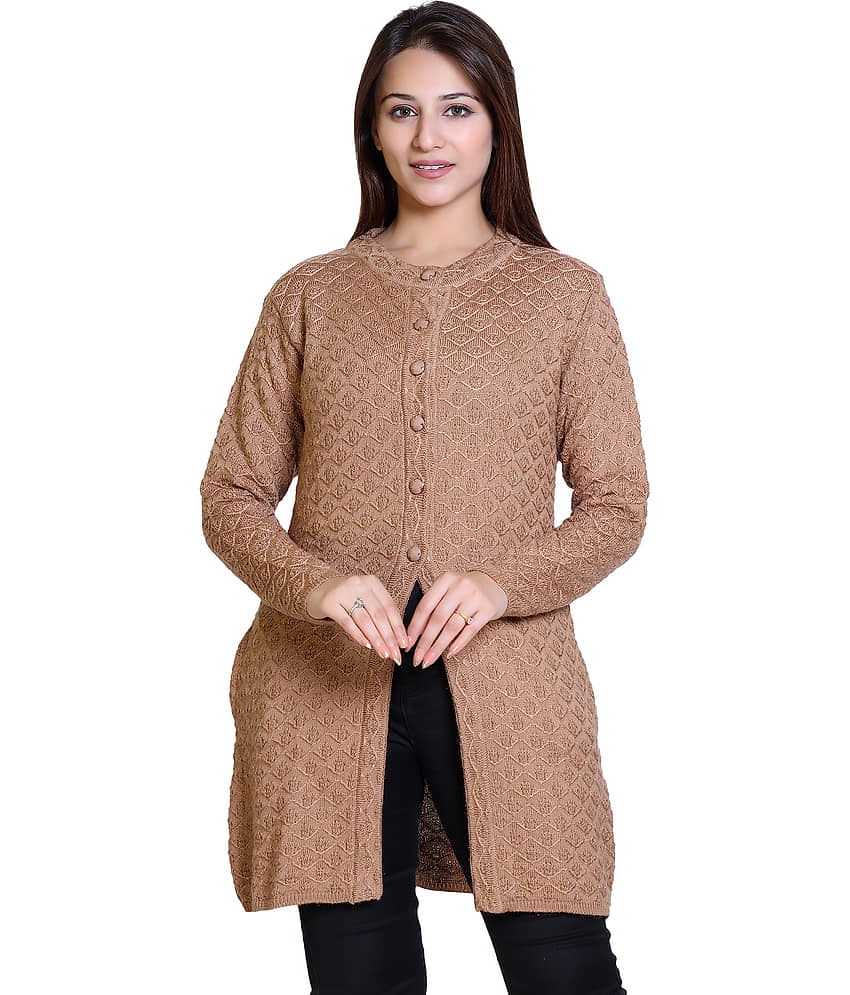 Varenyam Acrylic Beige Buttoned Cardigans -