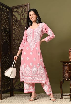 Chikankari (3D) Work on Modal Fabric-Pastel Pink