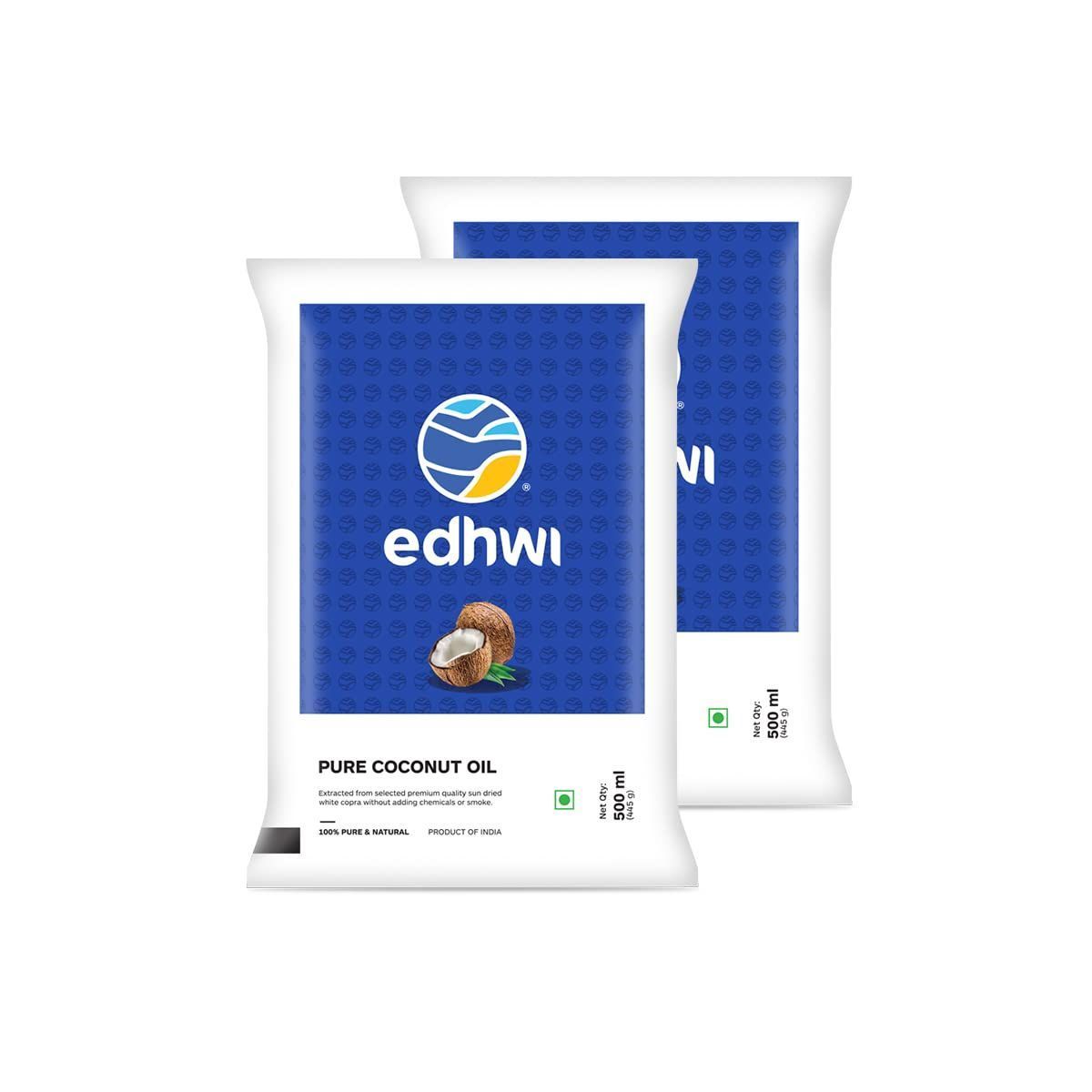 edhwi 100% Pure And Natural Coconut Oil Pouch- ( 500ml*pack of2)