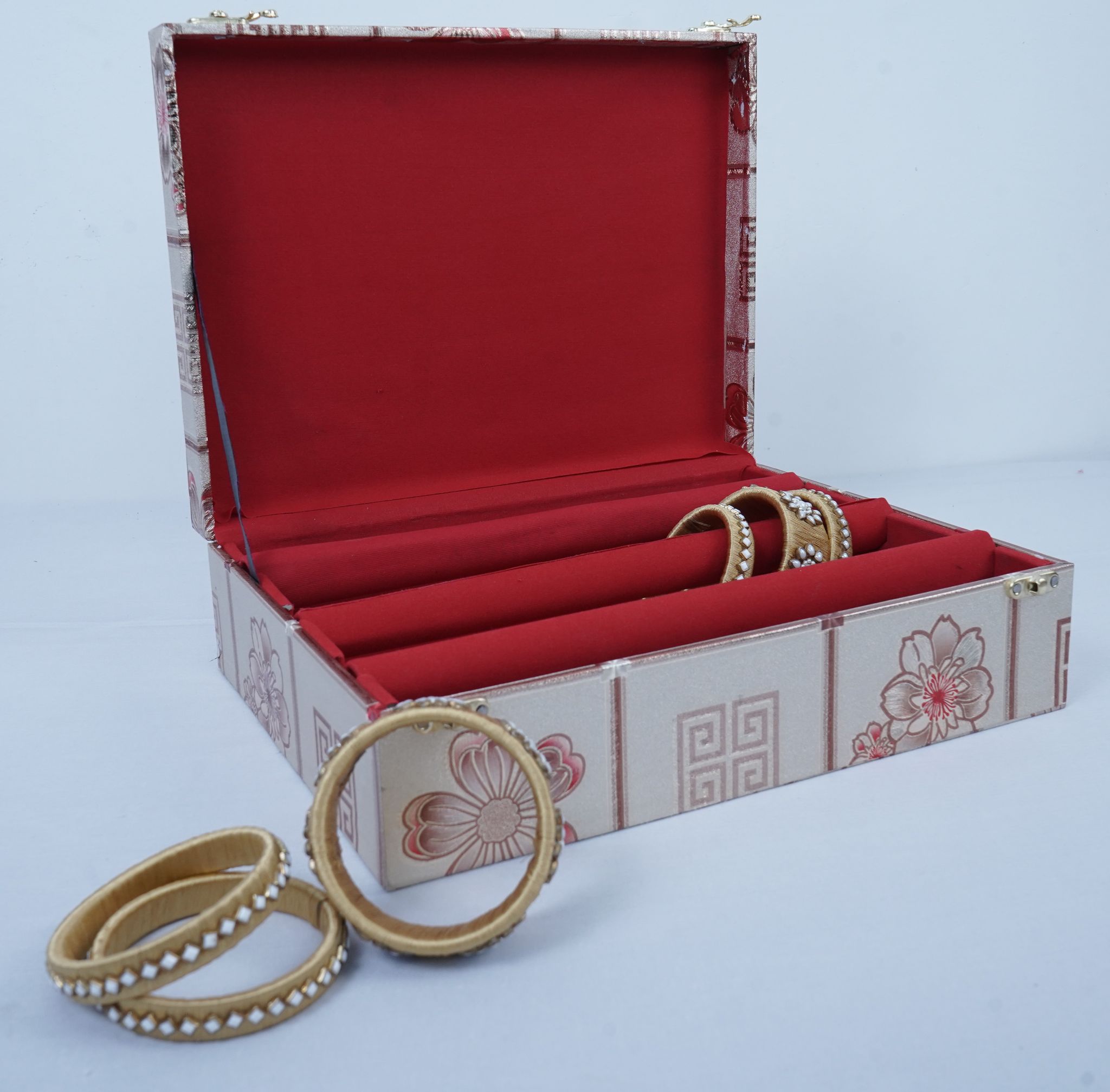 Printed Fabric Bangle Storage Box with Velvet Interior